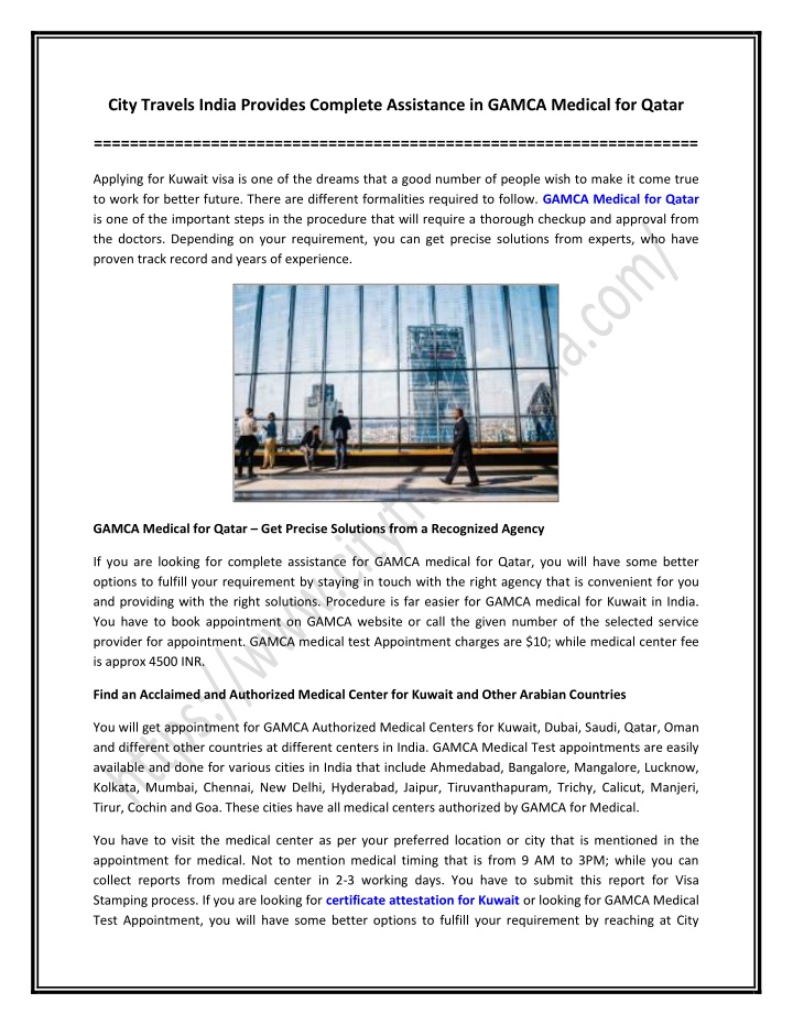 PPT - City Travels India Provides Complete Assistance in GAMCA Medical for Qatar PowerPoint Presentation - ID:11315902