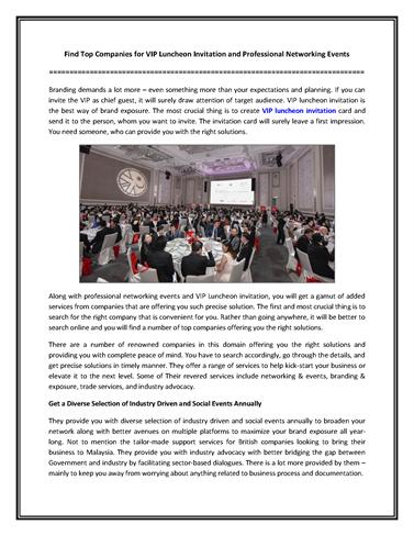 Find Top Companies for VIP Luncheon Invitation And Professional Ne.. |authorSTREAM