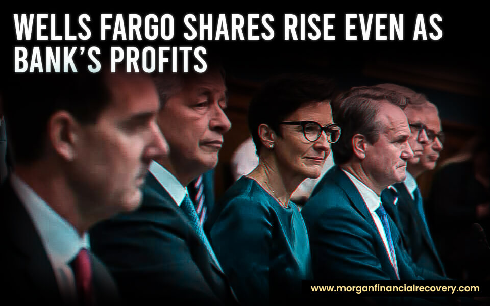 Wells Fargo's profits drop by 50% due to increased reserves and settlement costs, but shares rise.