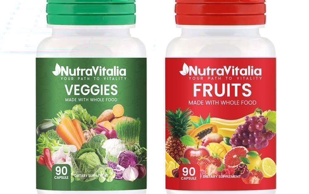 NutraVitalia Balance of Natural Fruits Whole Food Supplement - Superfood Blend for Adults & Kids, 90 Fruit & 90 Veggie Capsules, 180 Total - 1 Complete Set… | NutraVitalia