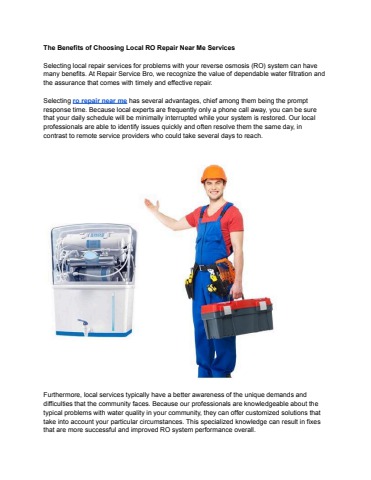 The Benefits of Choosing Local RO Repair Near Me Services