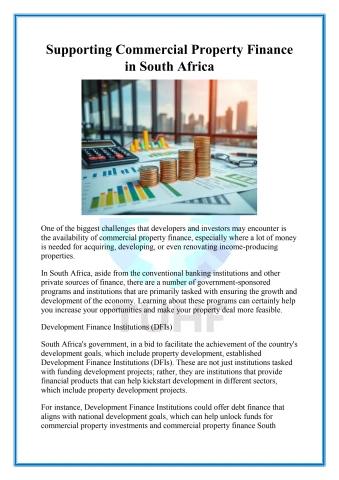 Supporting Commercial Property Finance in South Africa