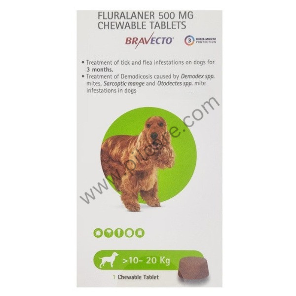 Buy Bravecto 500mg Pet Chewable Tick and Flea Control Tablet (For >10-20 Kg) Online