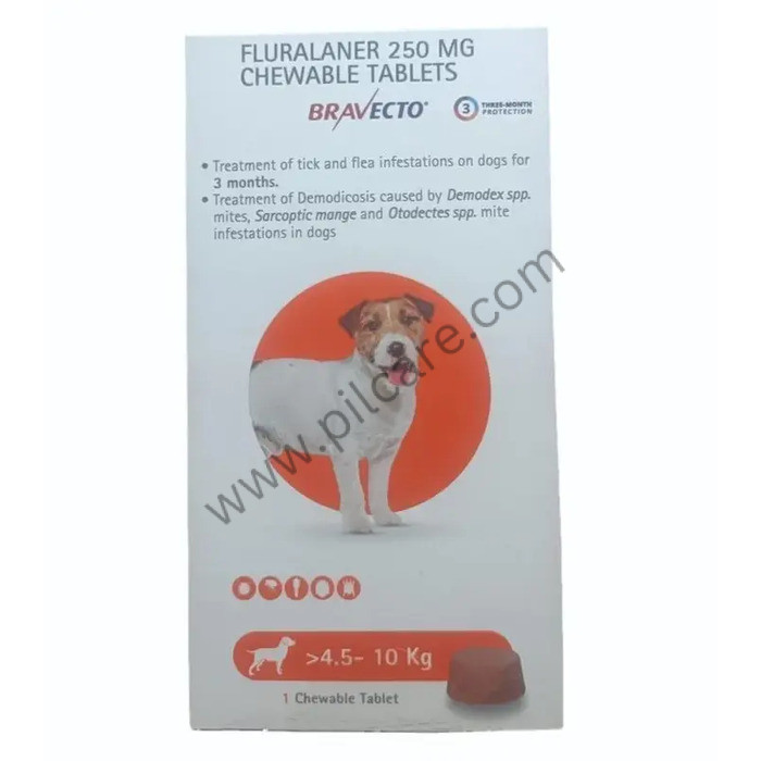 Buy Bravecto 250mg Pet Chewable Tick and Flea Control Tablet (For > 4.5-10 Kg) Online at Best price