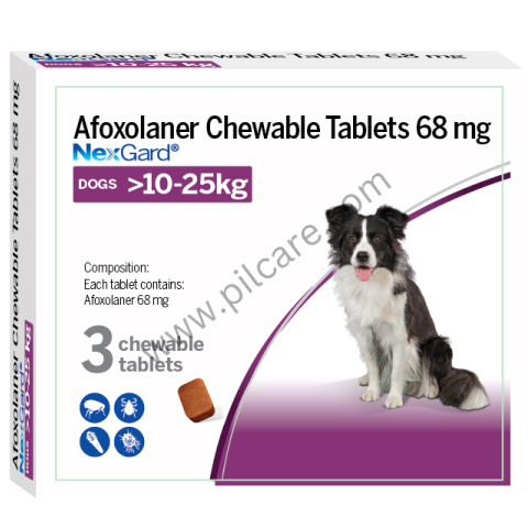 Buy NexGard 68mg Flea and Tick Chewable Tablet for Dogs 10-25 kg Online