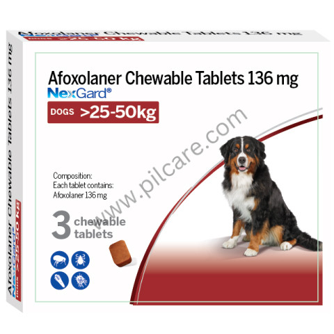Buy NexGard 136mg Flea and Tick Chewable Tablet for Dogs 25-50 kg Online